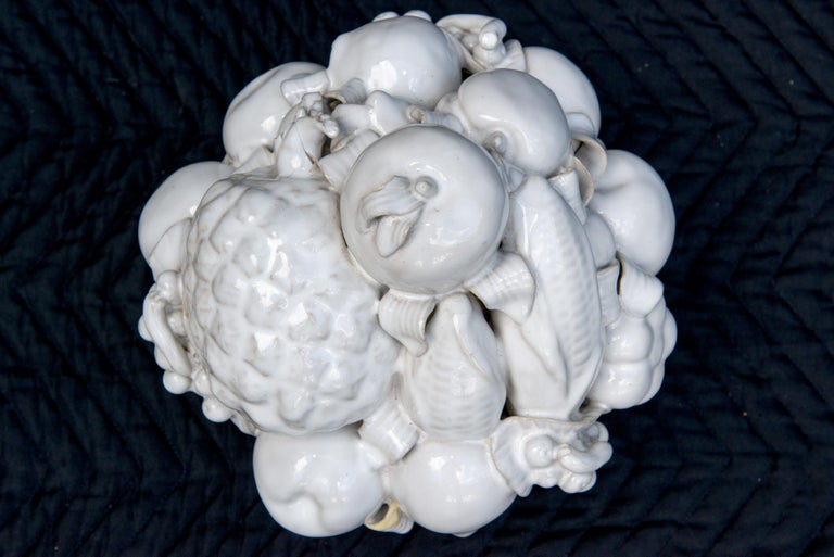 Italian White Glazed Ceramic Basket of Fruit, Mrs Henry Ford II Estate For Sale