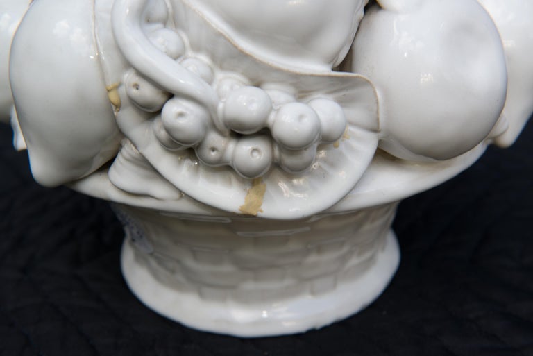 White Glazed Ceramic Basket of Fruit, Mrs Henry Ford II Estate For Sale 3