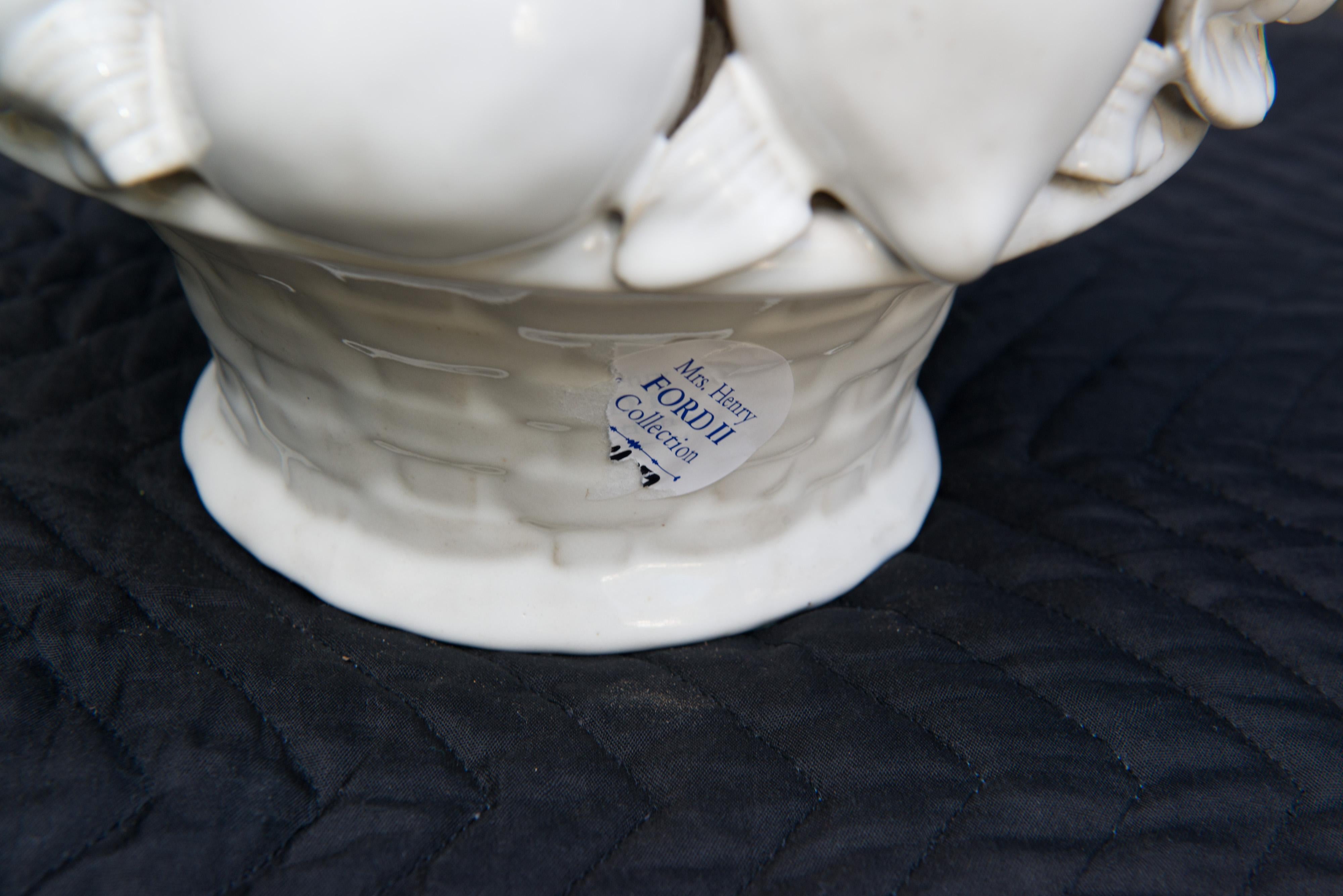 White Glazed Ceramic Basket of Fruit, Mrs Henry Ford II Estate For Sale 1