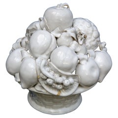 White Glazed Ceramic Basket of Fruit, Mrs Henry Ford II Estate