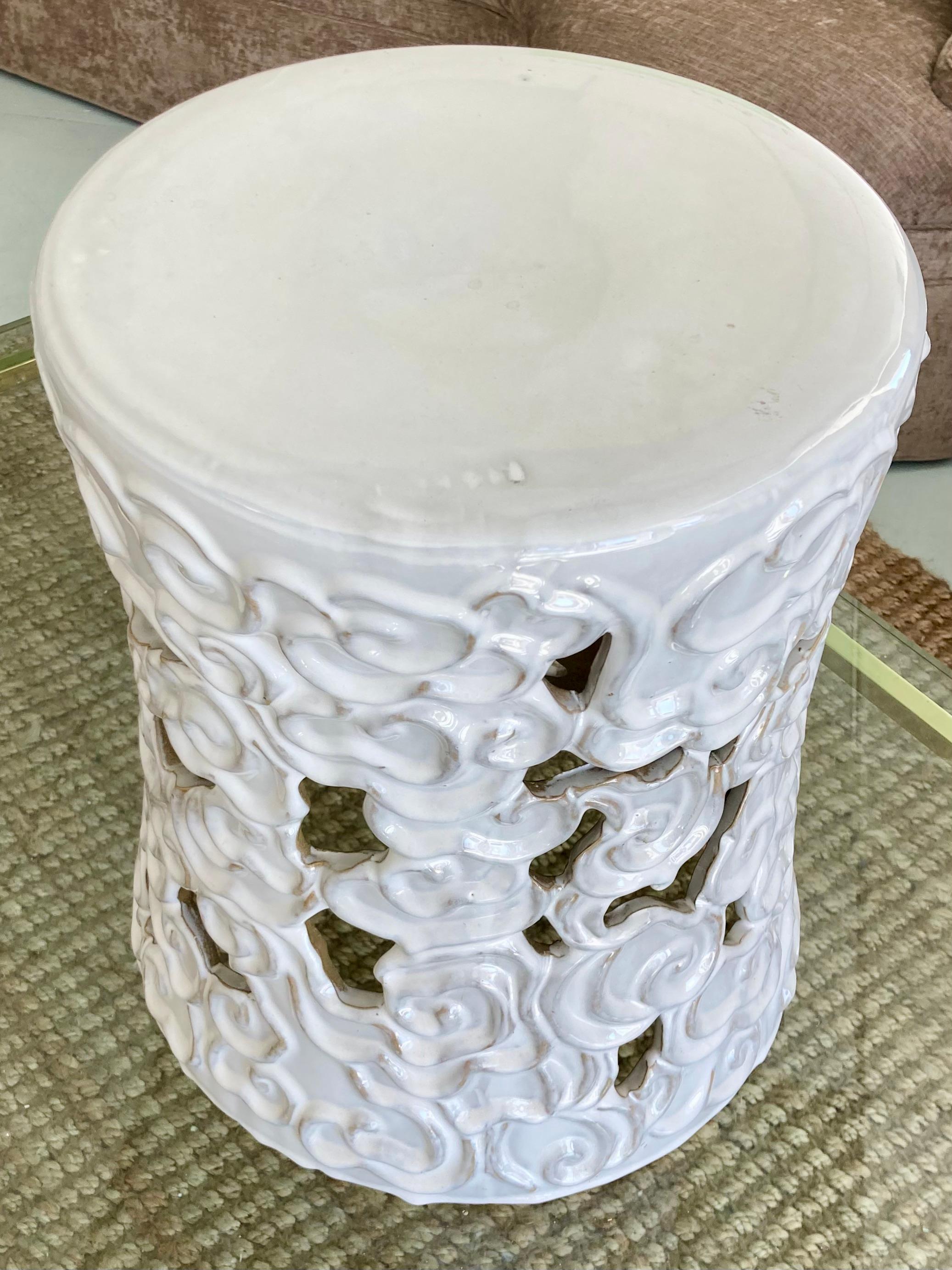 American White Glazed Ceramic Cloud Garden Seat For Sale