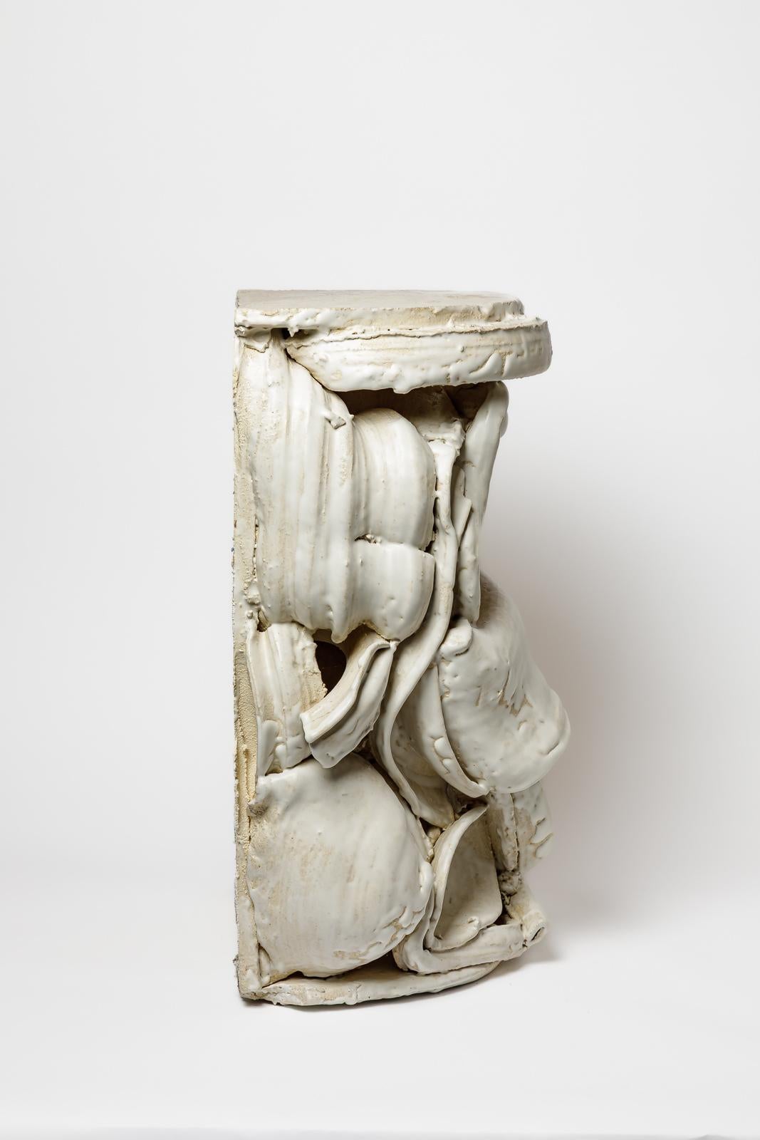 White glazed ceramic console or bedside table by Patrick Crulis.
2025. Unique piece.
H : 25 x 17.9 x 11.2 inches.
Approximate sizes.