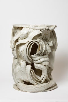 White glazed ceramic console or bedside table by Patrick Crulis, 2025.