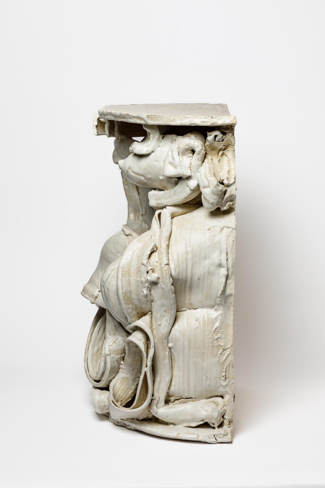 White glazed ceramic console or bedside table by Patrick Crulis, 2025. In New Condition For Sale In Saint-Ouen, FR