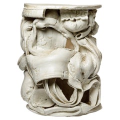 White glazed ceramic console or bedside table by Patrick Crulis, 2025.
