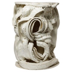 White glazed ceramic console or bedside table by Patrick Crulis, 2025.