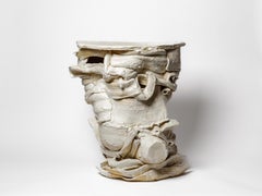 White glazed ceramic console or bedside table by Patrick Crulis, 2026.