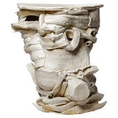 White glazed ceramic console or bedside table by Patrick Crulis, 2026.