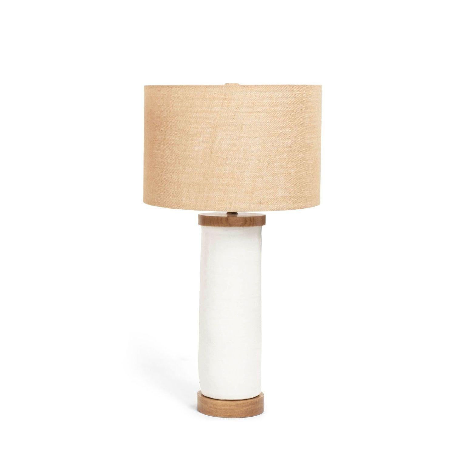 White Glazed Ceramic Cylinder Shape Lamp In Good Condition For Sale In Houston, TX