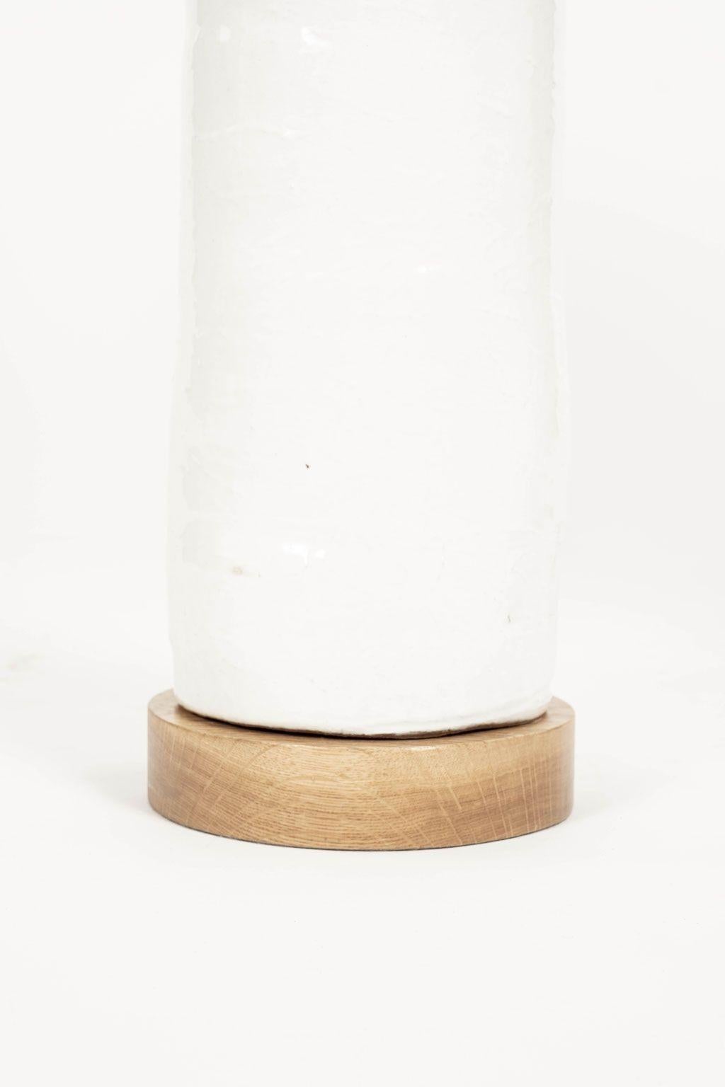 Metal White Glazed Ceramic Cylinder Shape Lamp For Sale