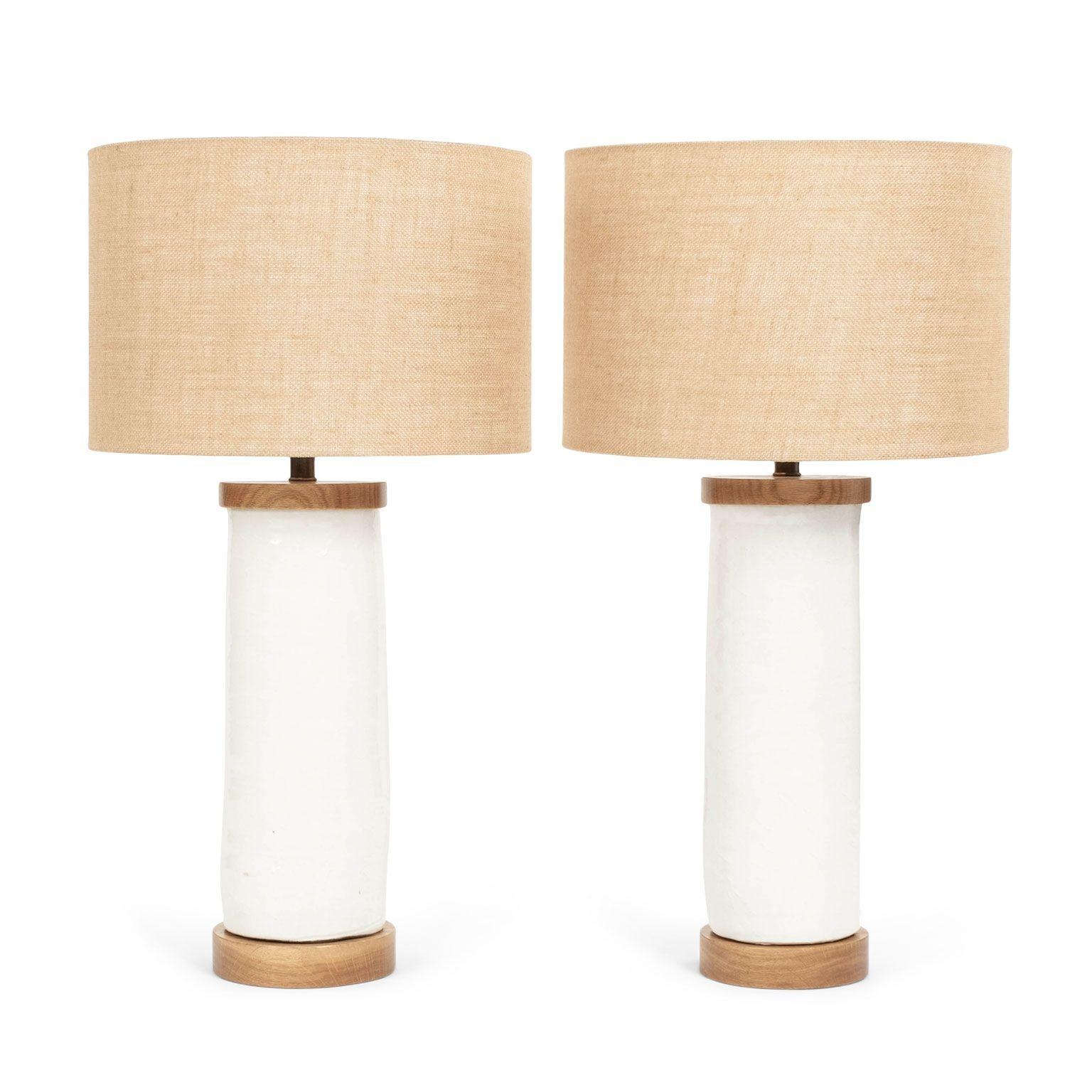 White Glazed Ceramic Cylinder Shape Lamp For Sale 1