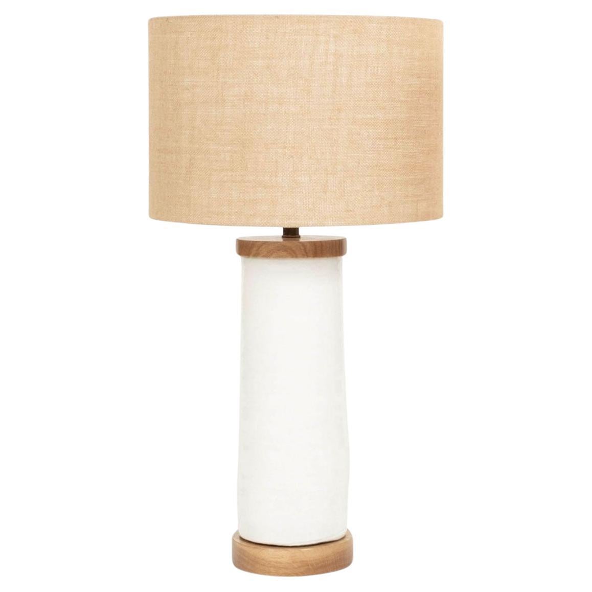 White Glazed Ceramic Cylinder Shape Lamp For Sale