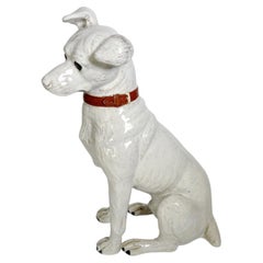 White Glazed Ceramic Dog Sculpture, France, 1970s