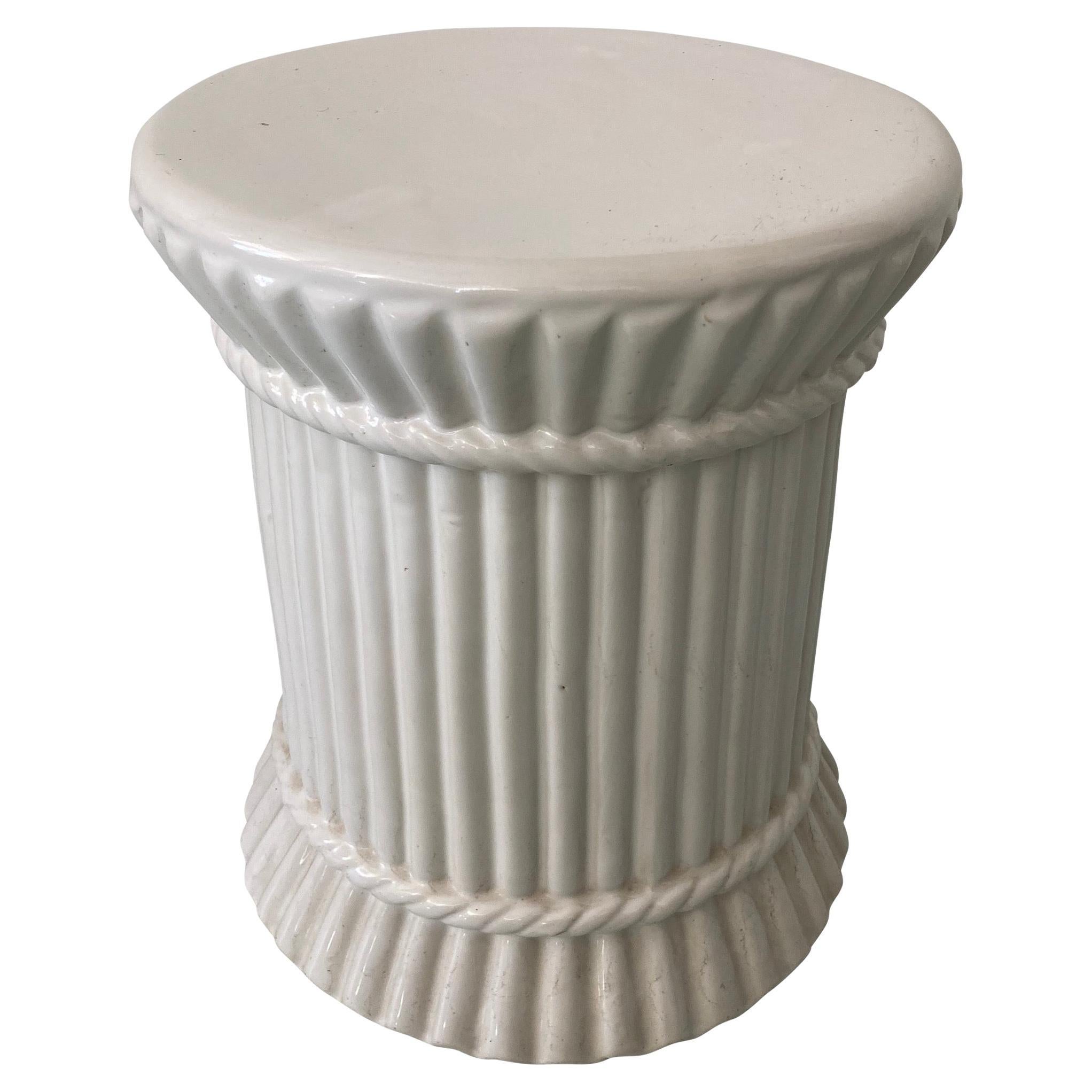 White Glazed Ceramic Garden Seat For Sale