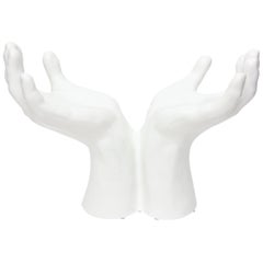 White Glazed Ceramic Hands Sculpture Italian Vintage