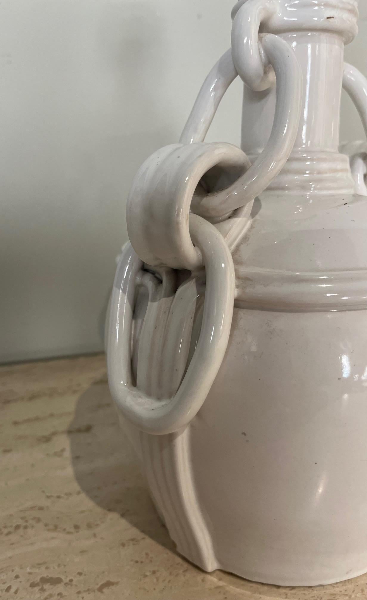 White glazed ceramic lamp by Emile Tessier, Malicorne. France 1960's For Sale 2