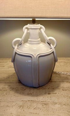 White glazed ceramic lamp by Emile Tessier, Malicorne. France 1960's