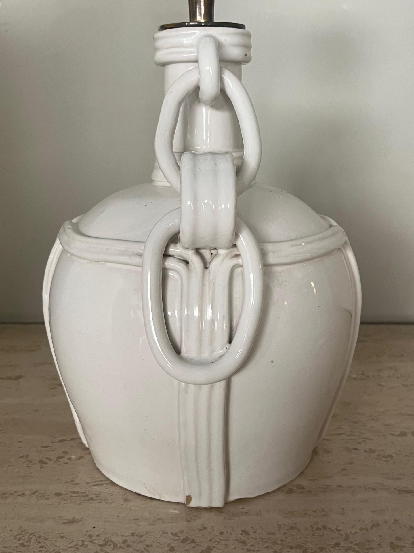 Ceramic White glazed ceramic lamp by Emile Tessier, Malicorne. France 1960's For Sale