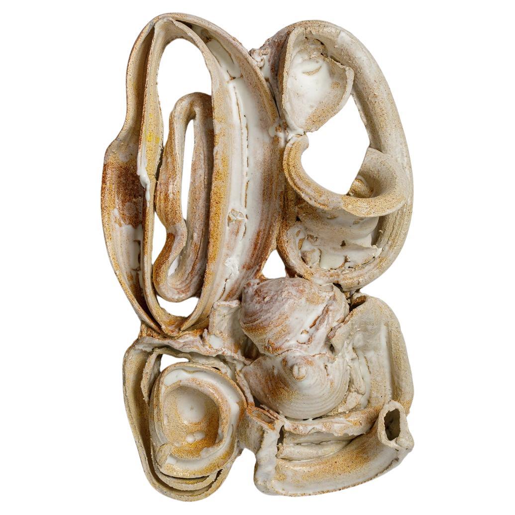 White glazed ceramic mural sculpture by Patrick Crulis, 2025.