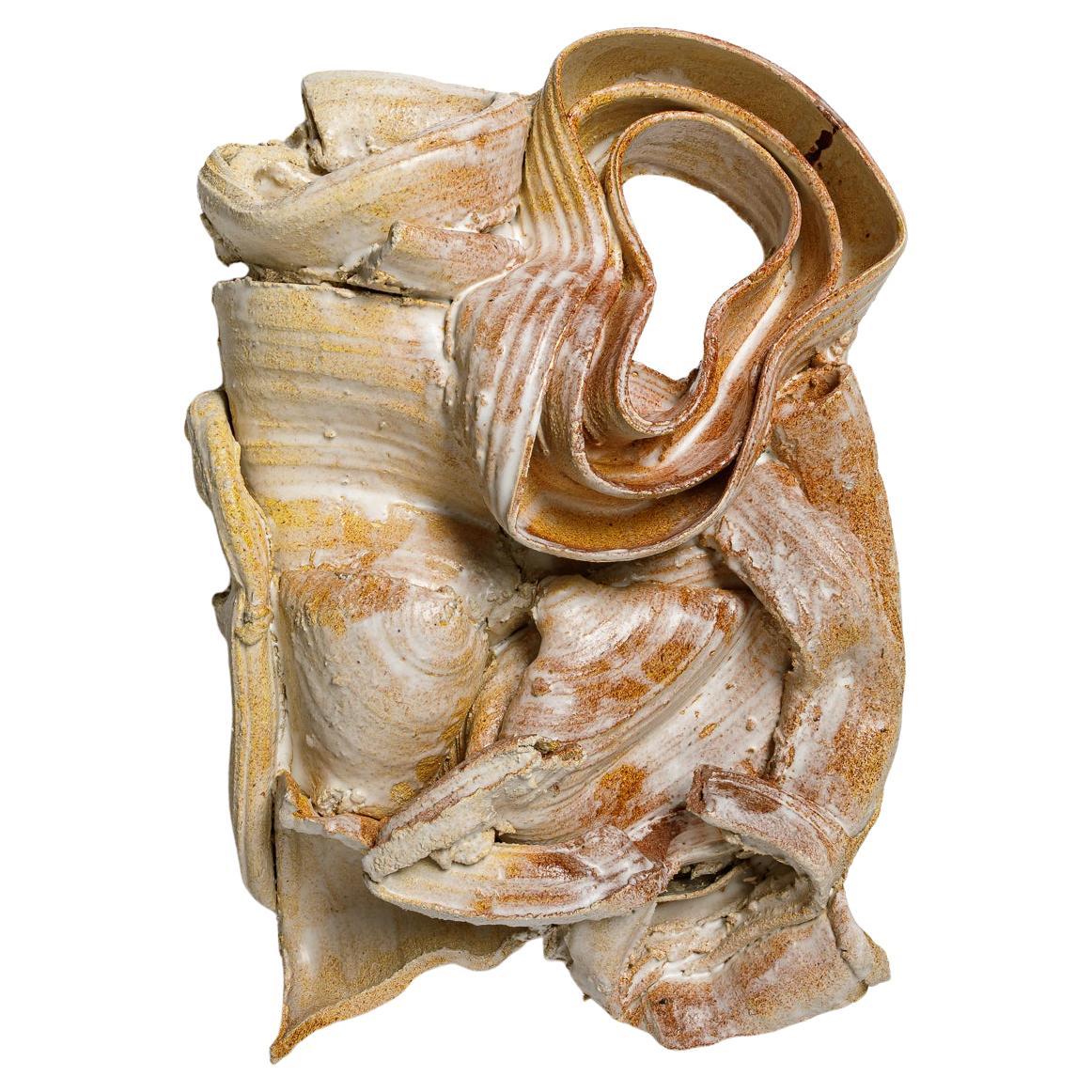 White glazed ceramic mural sculpture by Patrick Crulis, 2025.