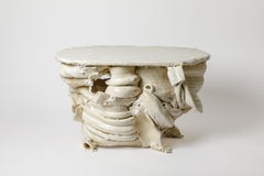 White glazed ceramic table by Patrick Crulis, 2025.