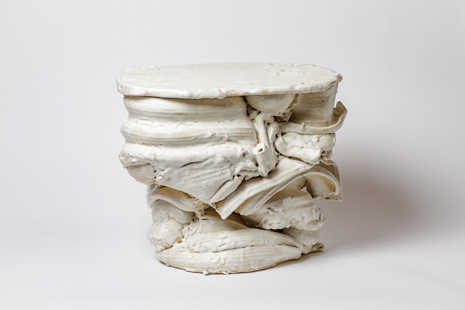 White glazed ceramic table by Patrick Crulis. 2024. Unique piece.
H : 15.7 x 14.8 x 19.9 inches.
Approximate sizes.