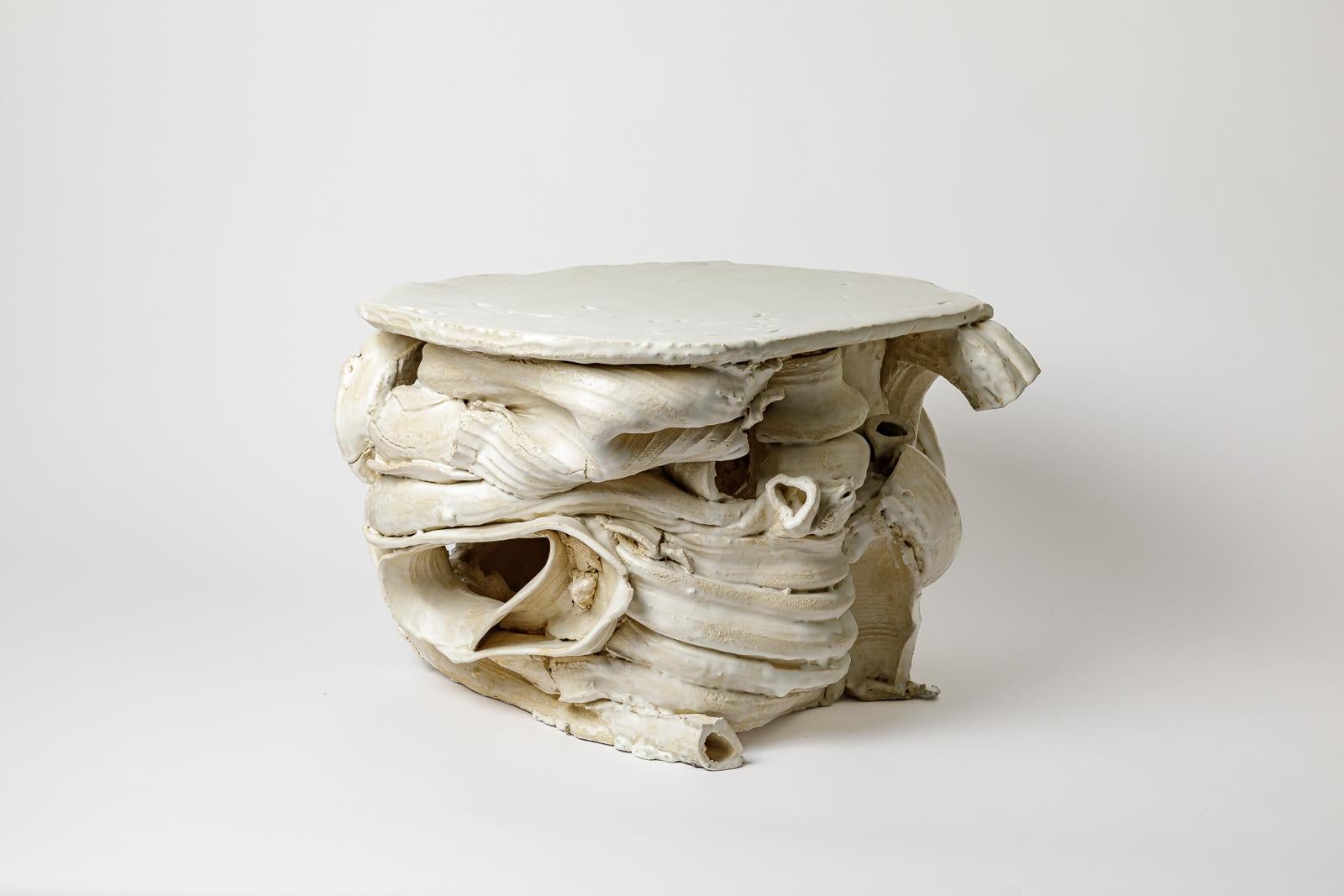 Beaux Arts White glazed ceramic table by Patrick Crulis, 2025. For Sale