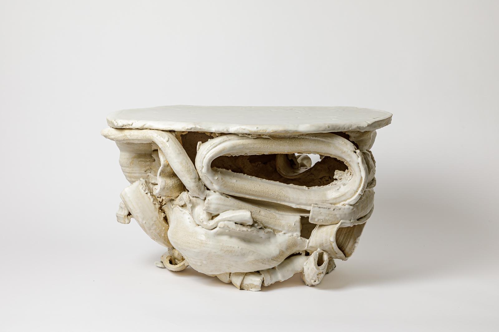 White glazed ceramic table by Patrick Crulis, 2025. In New Condition For Sale In Saint-Ouen, FR