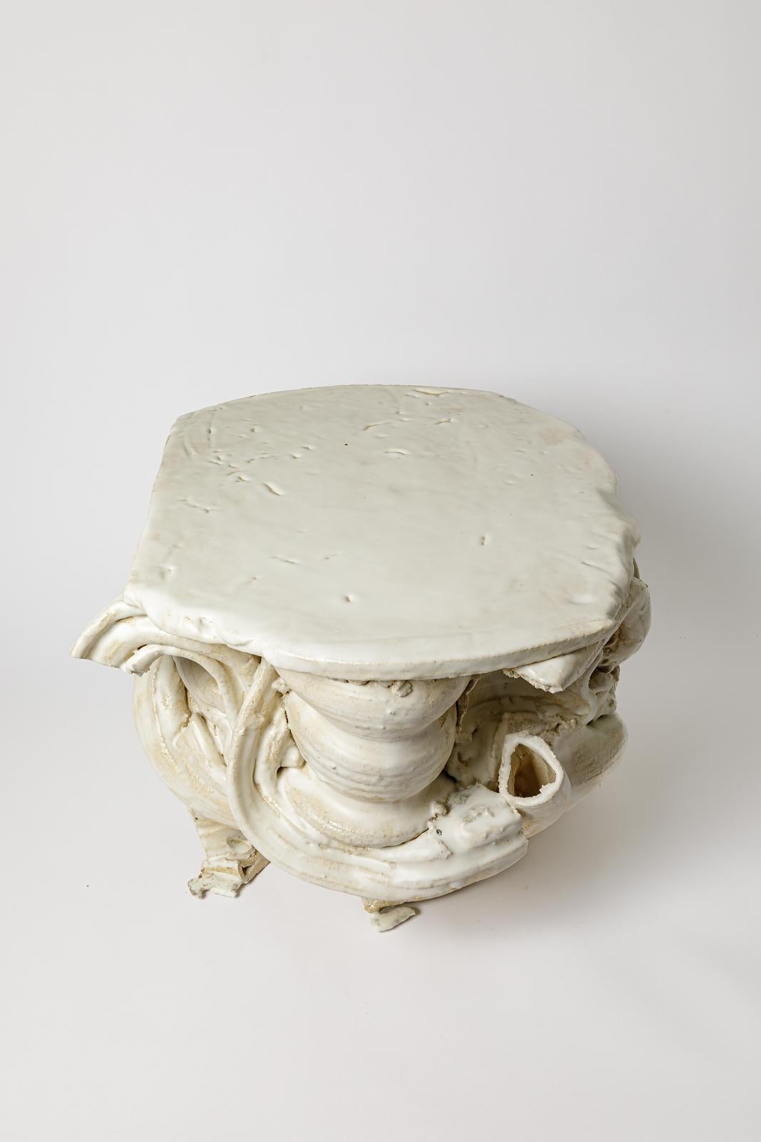Ceramic White glazed ceramic table by Patrick Crulis, 2025. For Sale