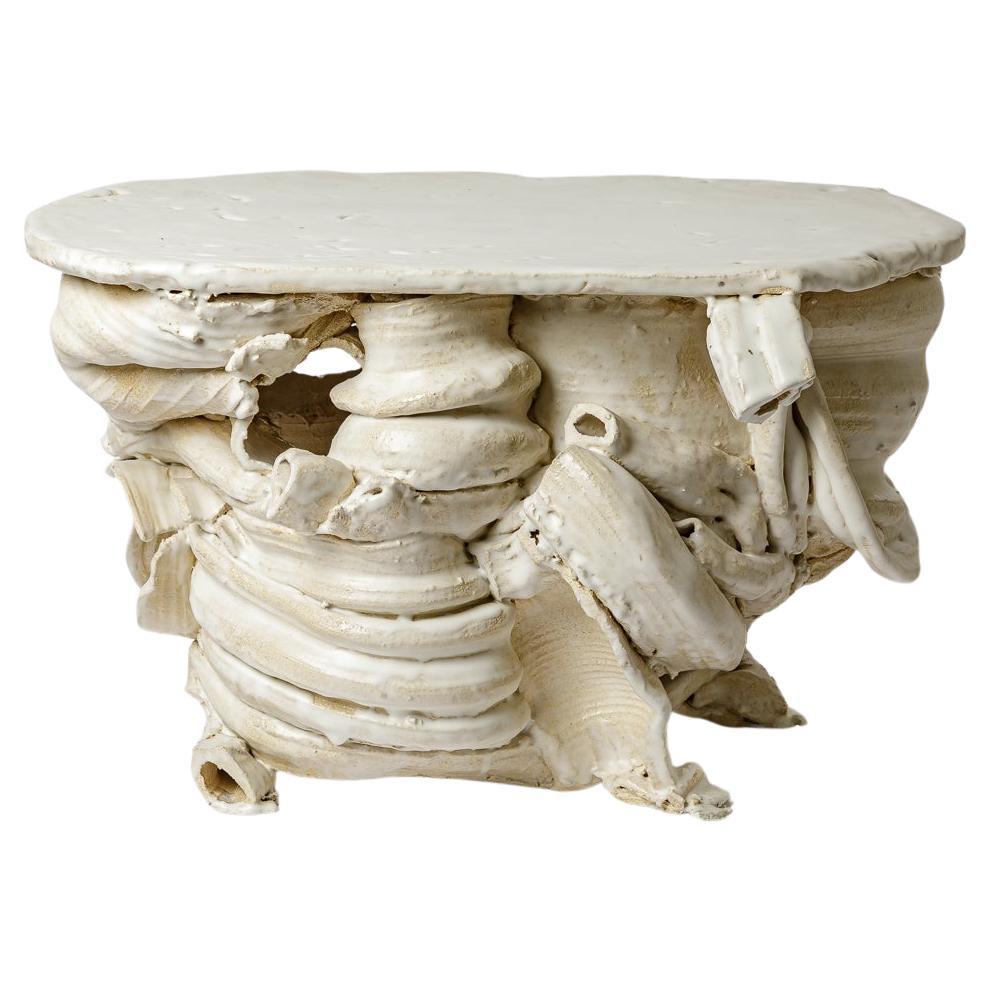 White glazed ceramic table by Patrick Crulis, 2025. For Sale