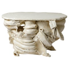 White glazed ceramic table by Patrick Crulis, 2025.