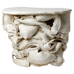 White glazed ceramic table by Patrick Crulis, 2025.