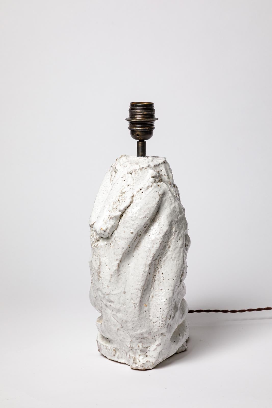 Beaux-Arts Lampe à poser en céramique émaillée blanche d'Hervé Rousseau, 2022 / Réf 12 en vente