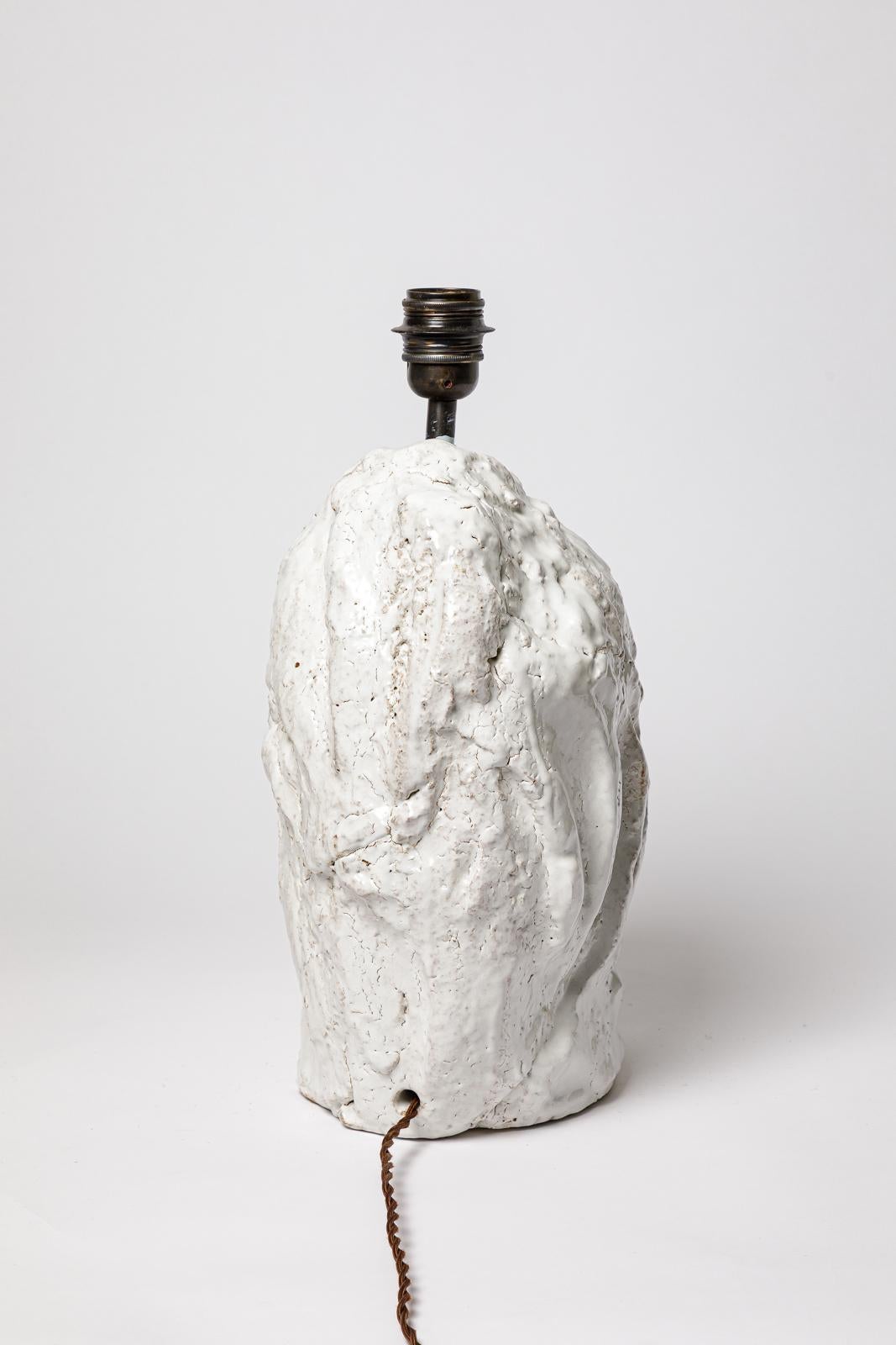 Beaux-Arts Lampada da tavolo in ceramica smaltata bianca di Hervé Rousseau, 2022 / Réf 17 in vendita