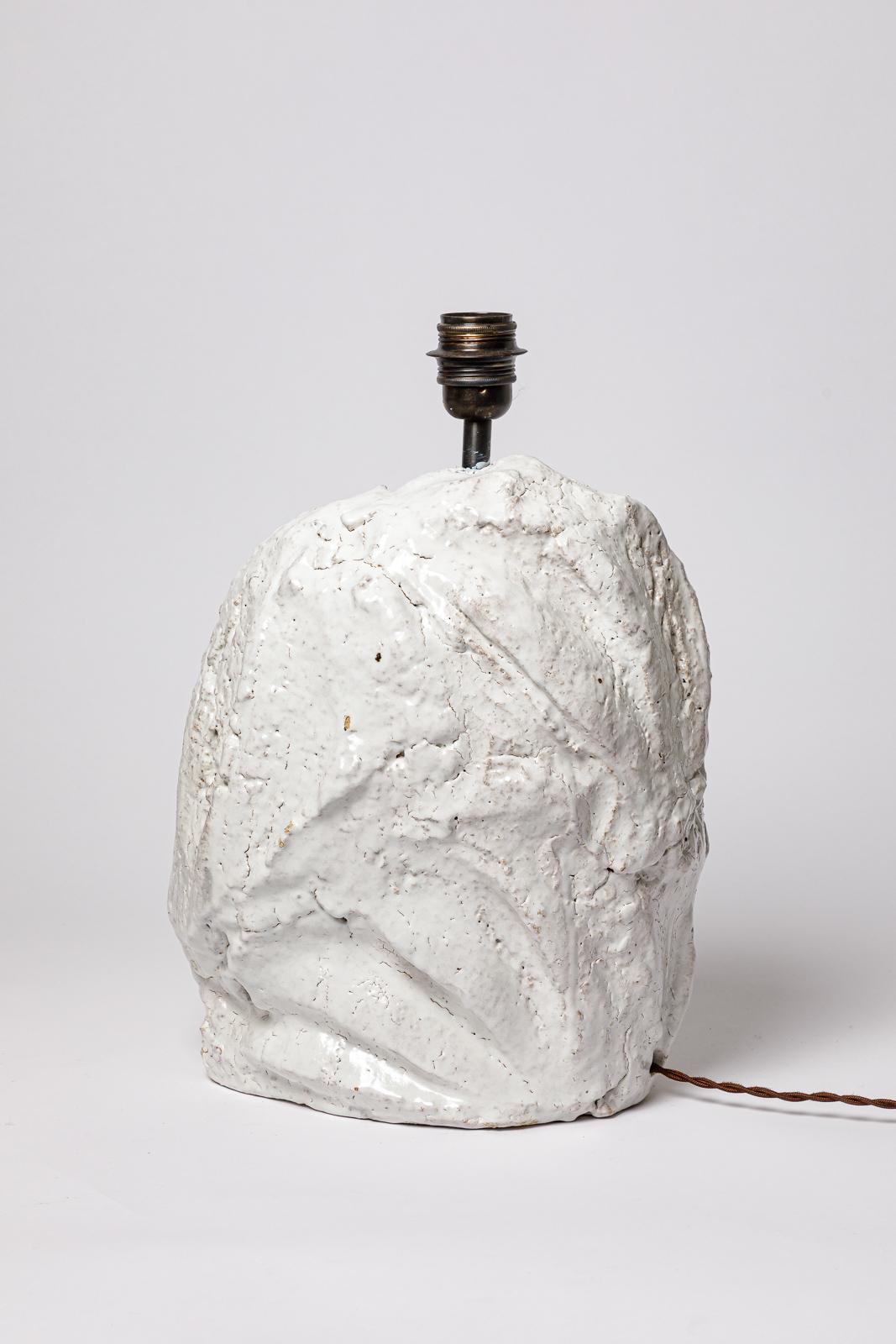 Francese Lampada da tavolo in ceramica smaltata bianca di Hervé Rousseau, 2022 / Réf 17 in vendita