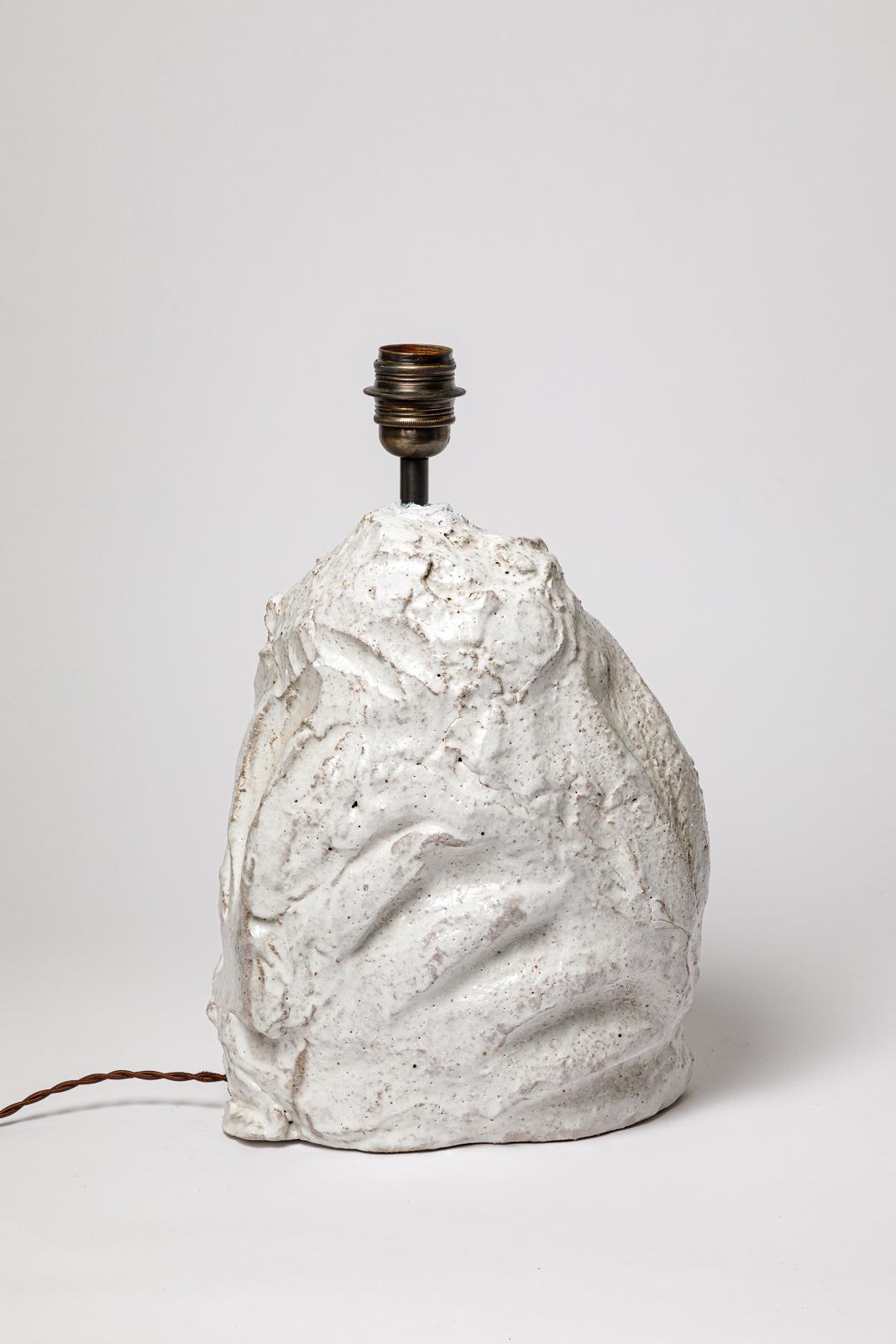 French White glazed ceramic table lamp by Hervé Rousseau, 2022 / Réf 19 For Sale