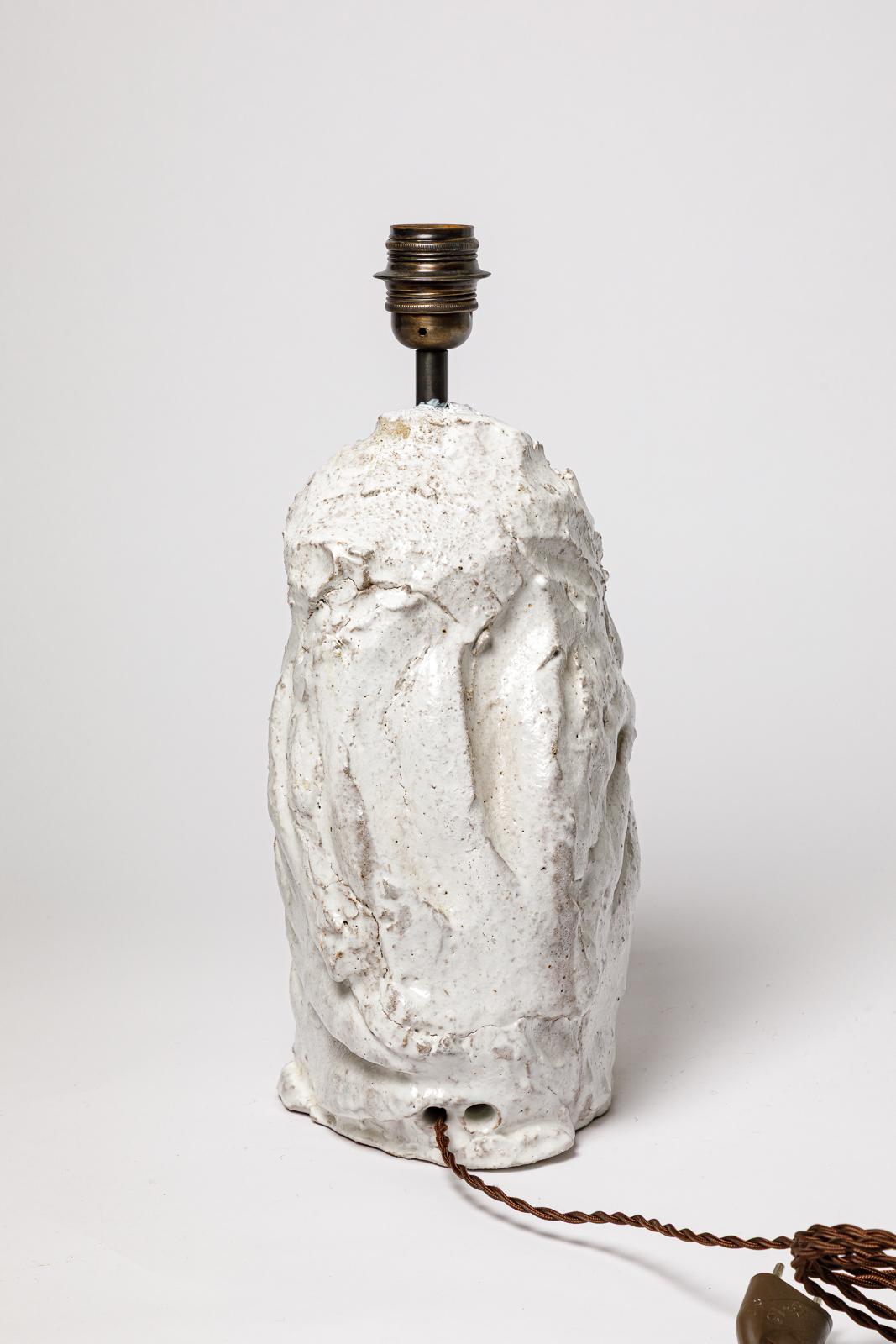 White glazed ceramic table lamp by Hervé Rousseau, 2022 / Réf 19 In New Condition For Sale In Saint-Ouen, FR