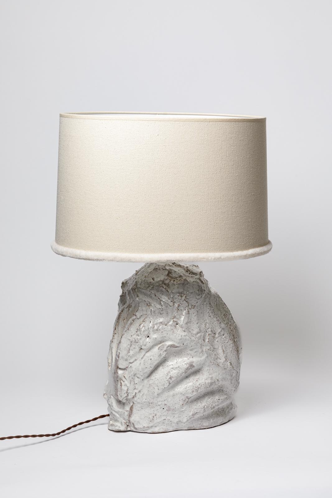 Contemporary White glazed ceramic table lamp by Hervé Rousseau, 2022 / Réf 19 For Sale