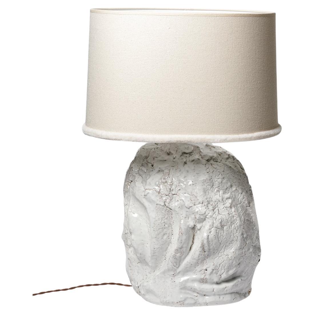 White glazed ceramic table lamp by Hervé Rousseau, 2022 / Réf 17