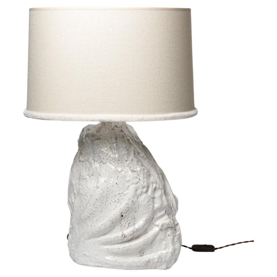 White glazed ceramic table lamp by Hervé Rousseau, 2022 / Réf 18