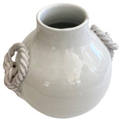White Glazed Ceramic Vase With Braided Handles