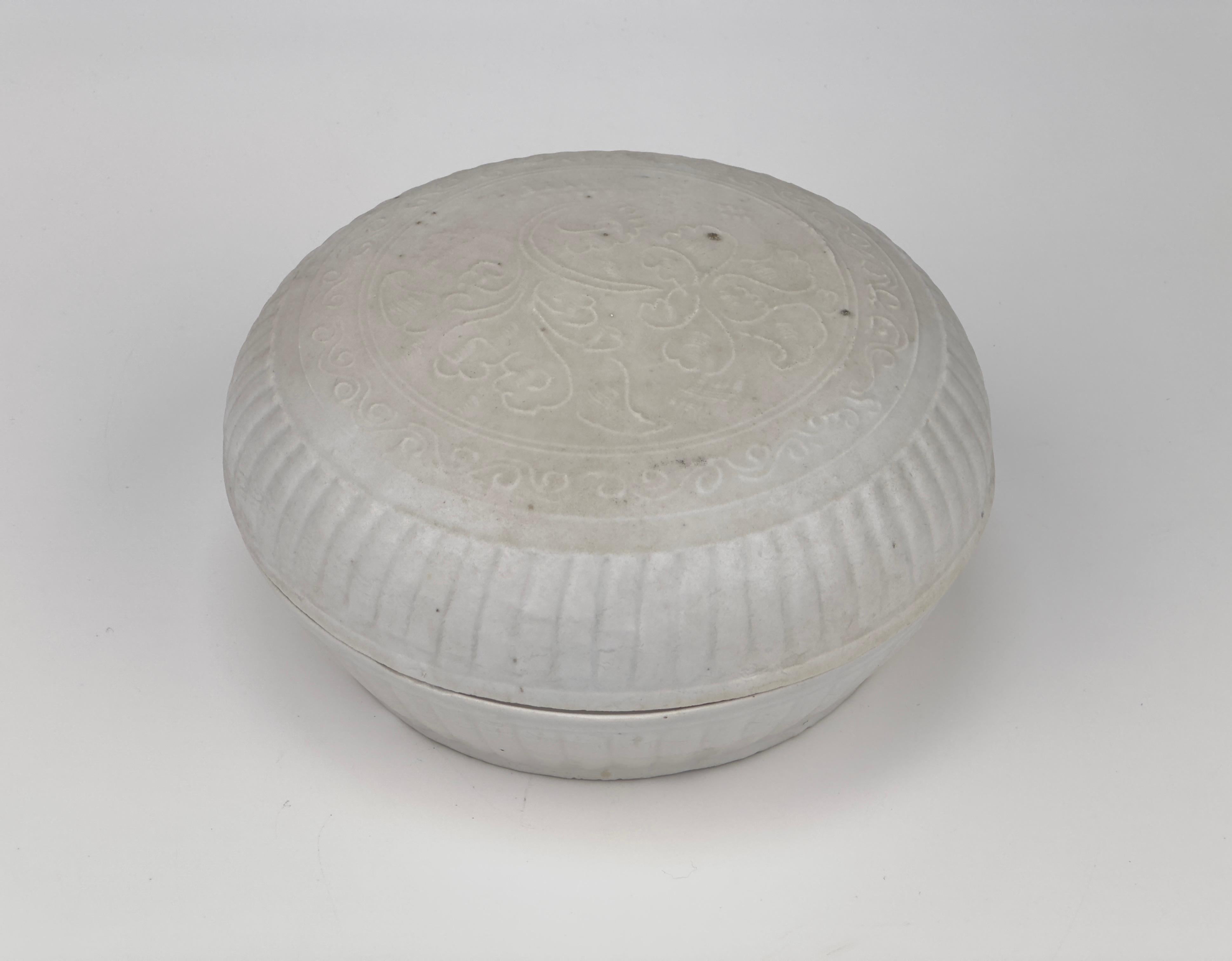Chinese White-glazed Circular Box and Cover, Qing Dynasty, Kangxi Era, Circa 1690 For Sale