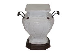 White Glazed Faience Ceramic Coal Heater or Plant Stand, French, 19th Century