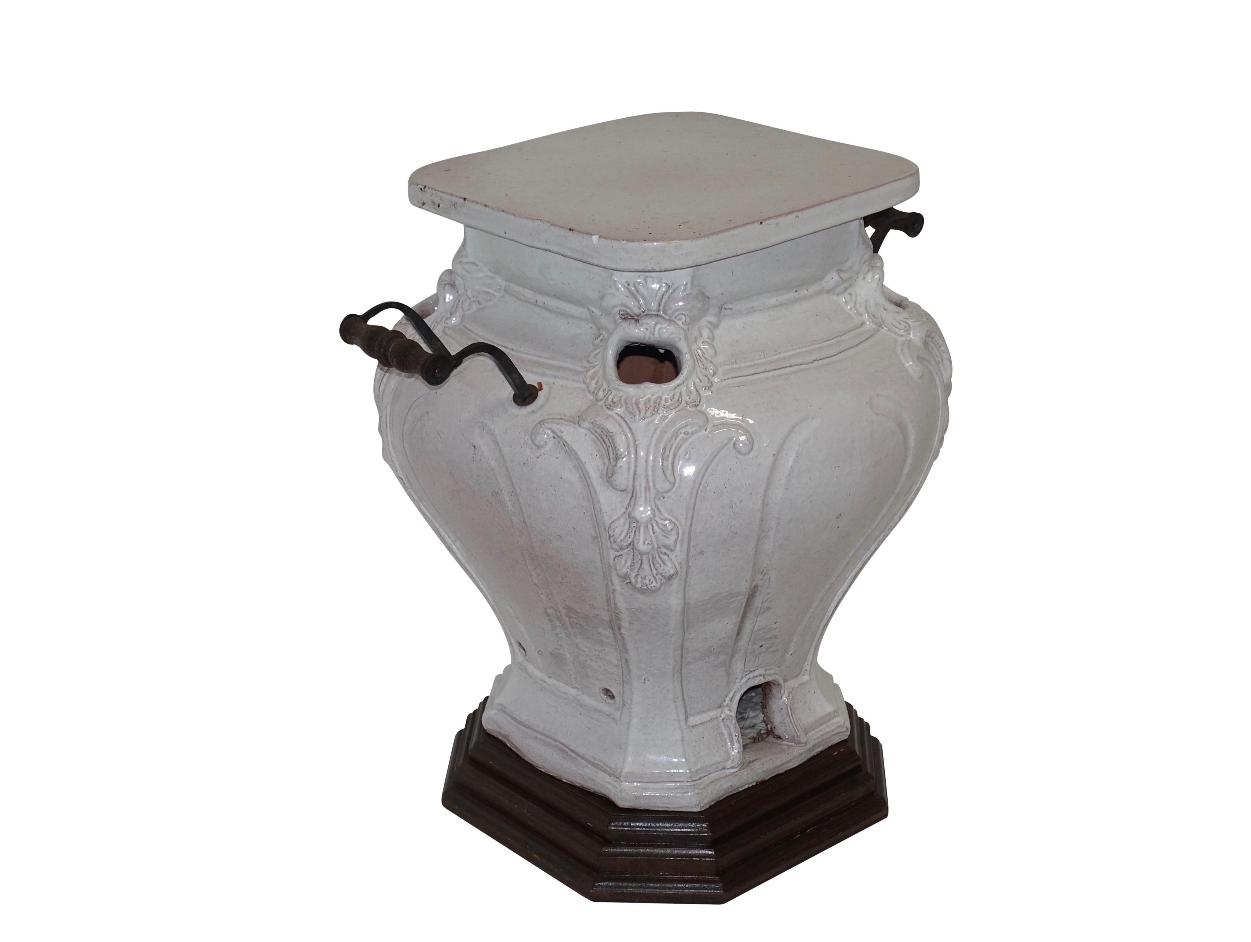 White Glazed Faience Ceramic Coal Heater or Plant Stand, French, 19th Century In Excellent Condition In San Francisco, CA