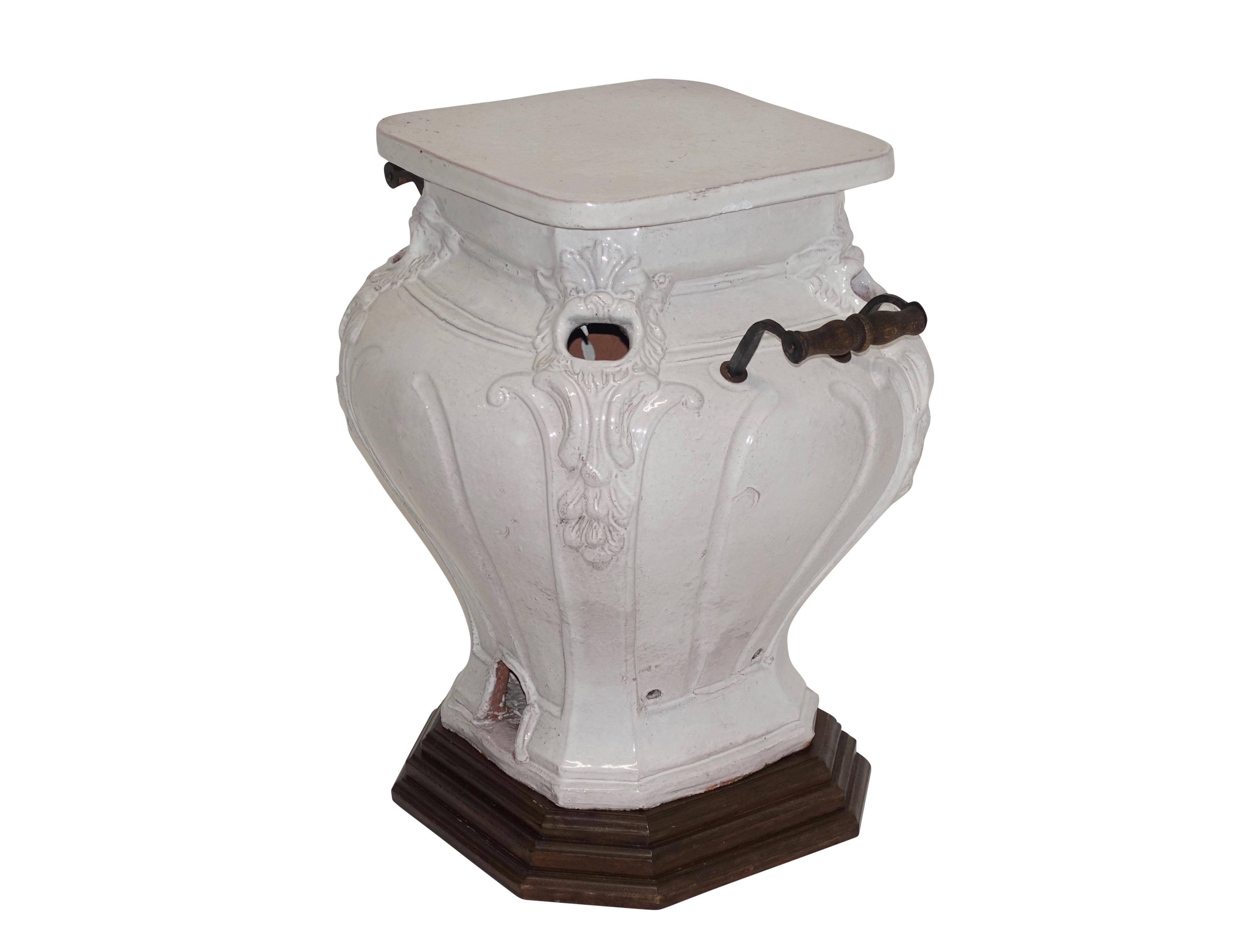 White Glazed Faience Ceramic Coal Heater or Plant Stand, French, 19th Century 1