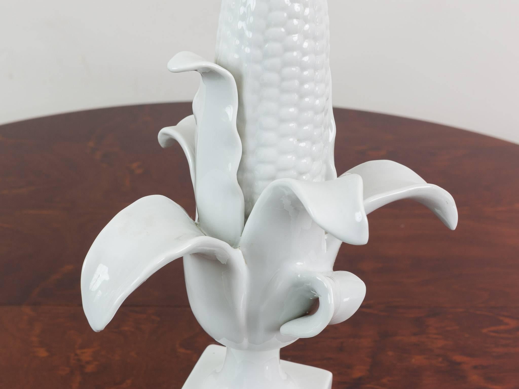 White Glazed French Porcelain Corn Cob Table Lamps 2