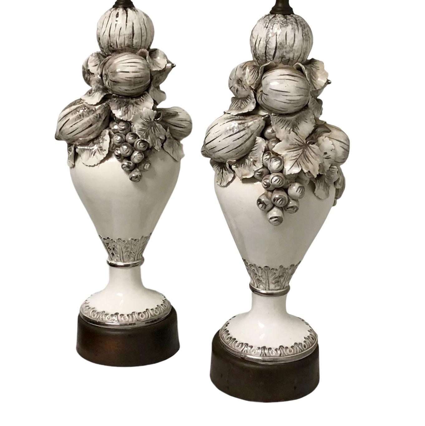 White Glazed Hollywood Regency Italian Fiancé Lamps In Good Condition For Sale In Tampa, FL