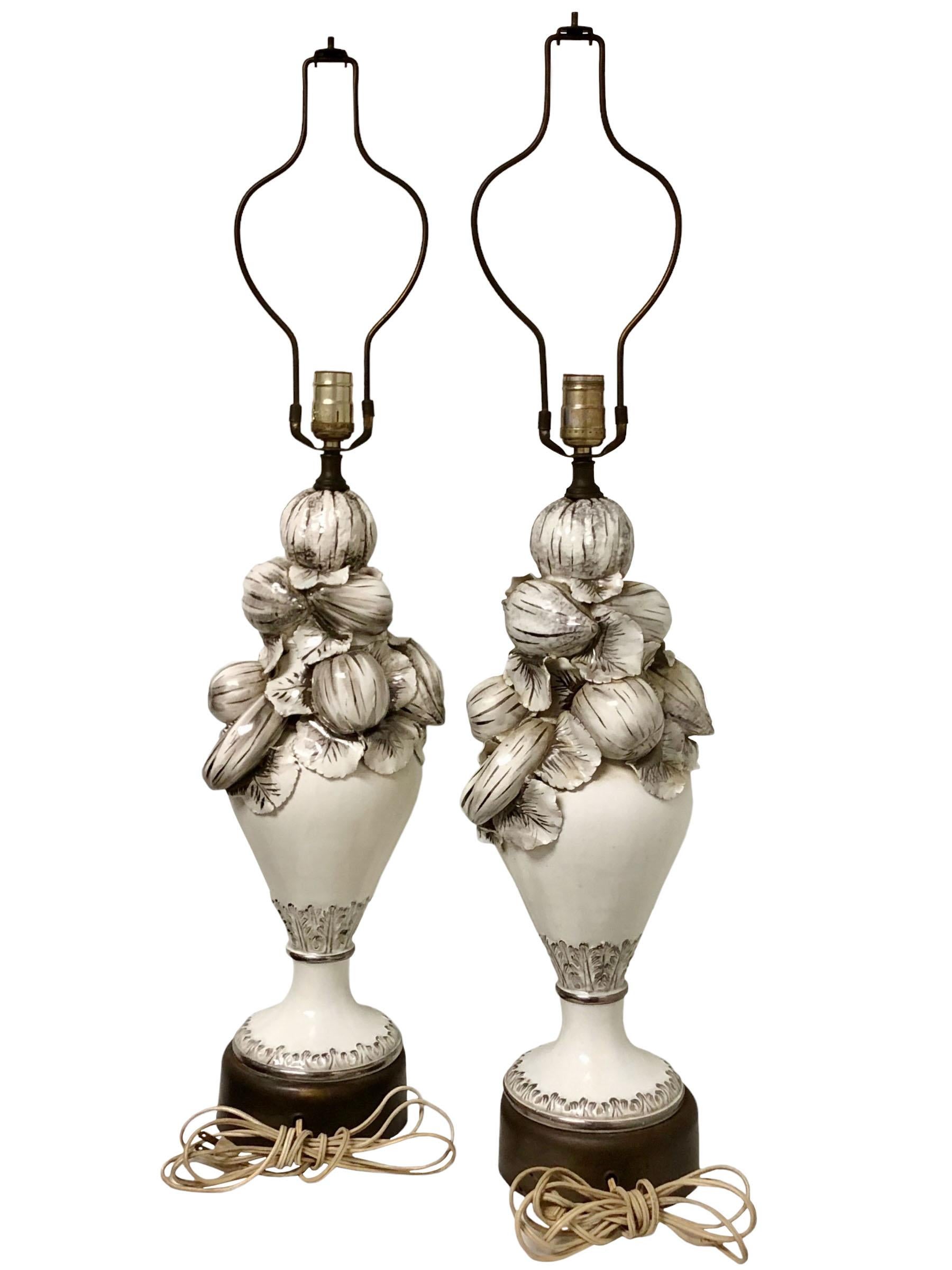 Mid-20th Century White Glazed Hollywood Regency Italian Fiancé Lamps For Sale