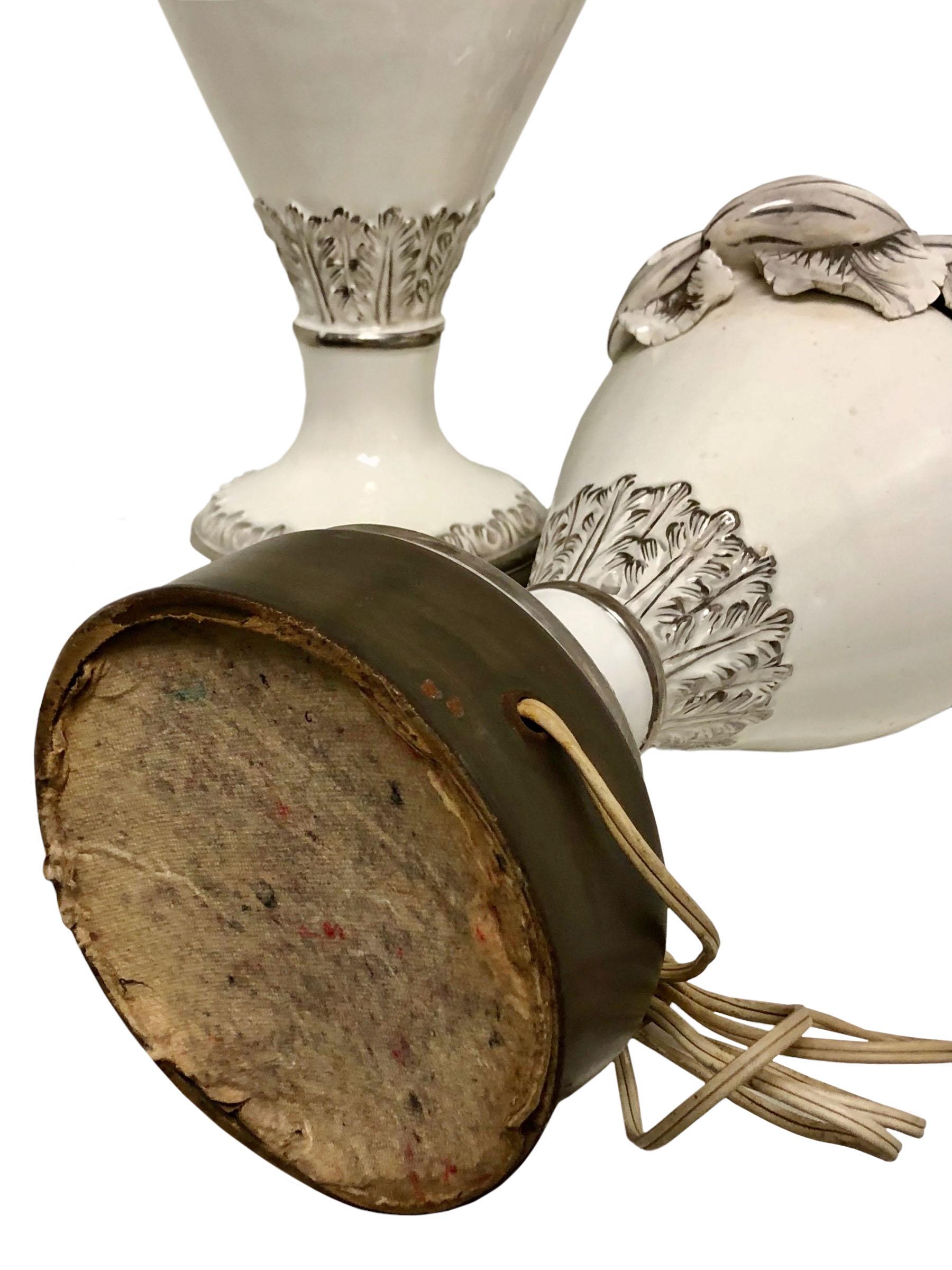 Faience White Glazed Hollywood Regency Italian Fiancé Lamps For Sale