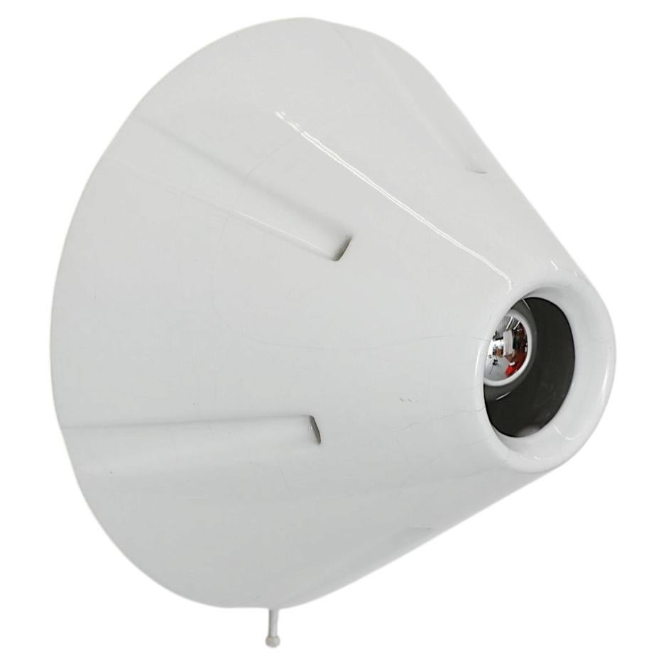 White Glazed Porcelain Cone Wall Sconce with Decorative Cut-Outs For Sale